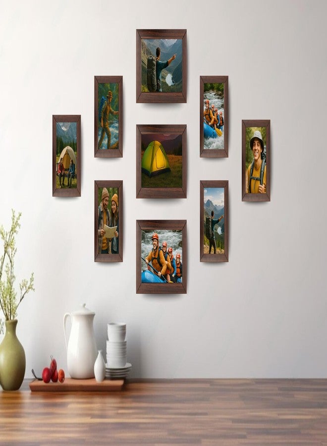 DEV AASTHA Brown Wall Photo Frame Set Pack of 9 with Plexi Glass | Includes 3 (5x7) & 6 (4x6) Frames | Ideal for Family Collage, Certificates & Mini Photos | Gift for Weddings, Anniversaries Birthdays - Image 3